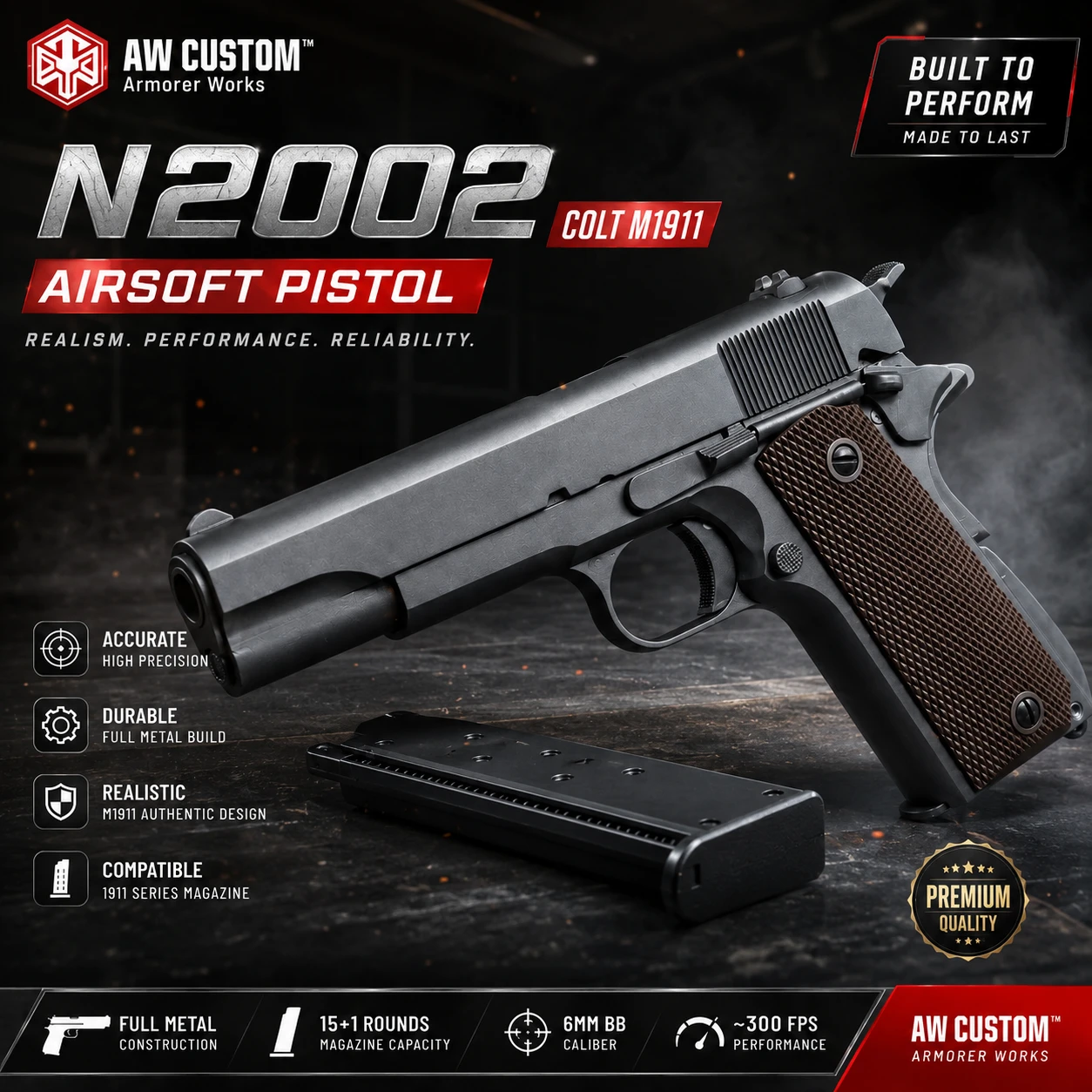 AW Custom NE2002 Colt M1911 1911 GBB Full Metal Airsoft Gas Blowback