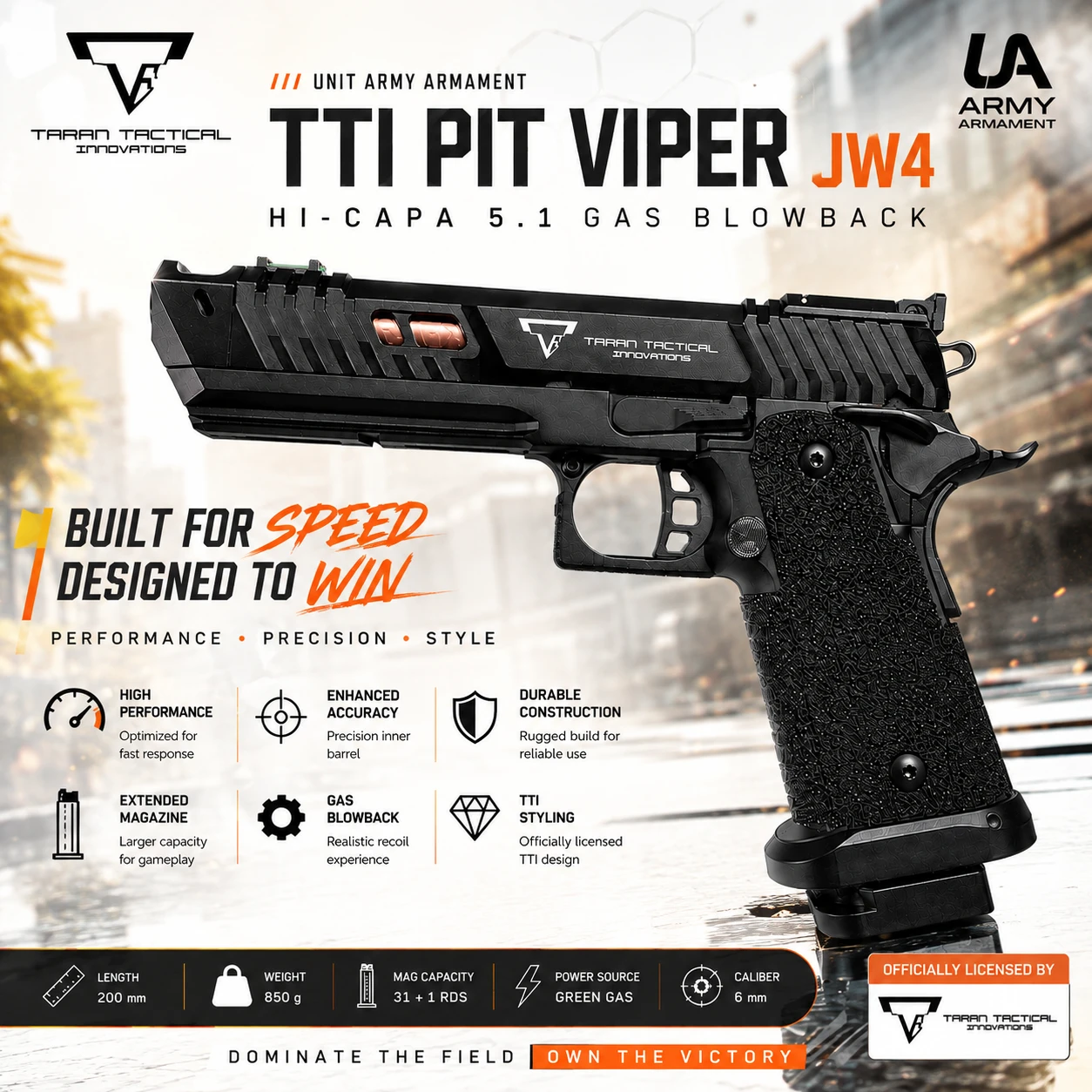 Army Armament TTI JW4 Pit Viper Hi-Capa 5.1 GBB Airsoft Gun – John Wick 4