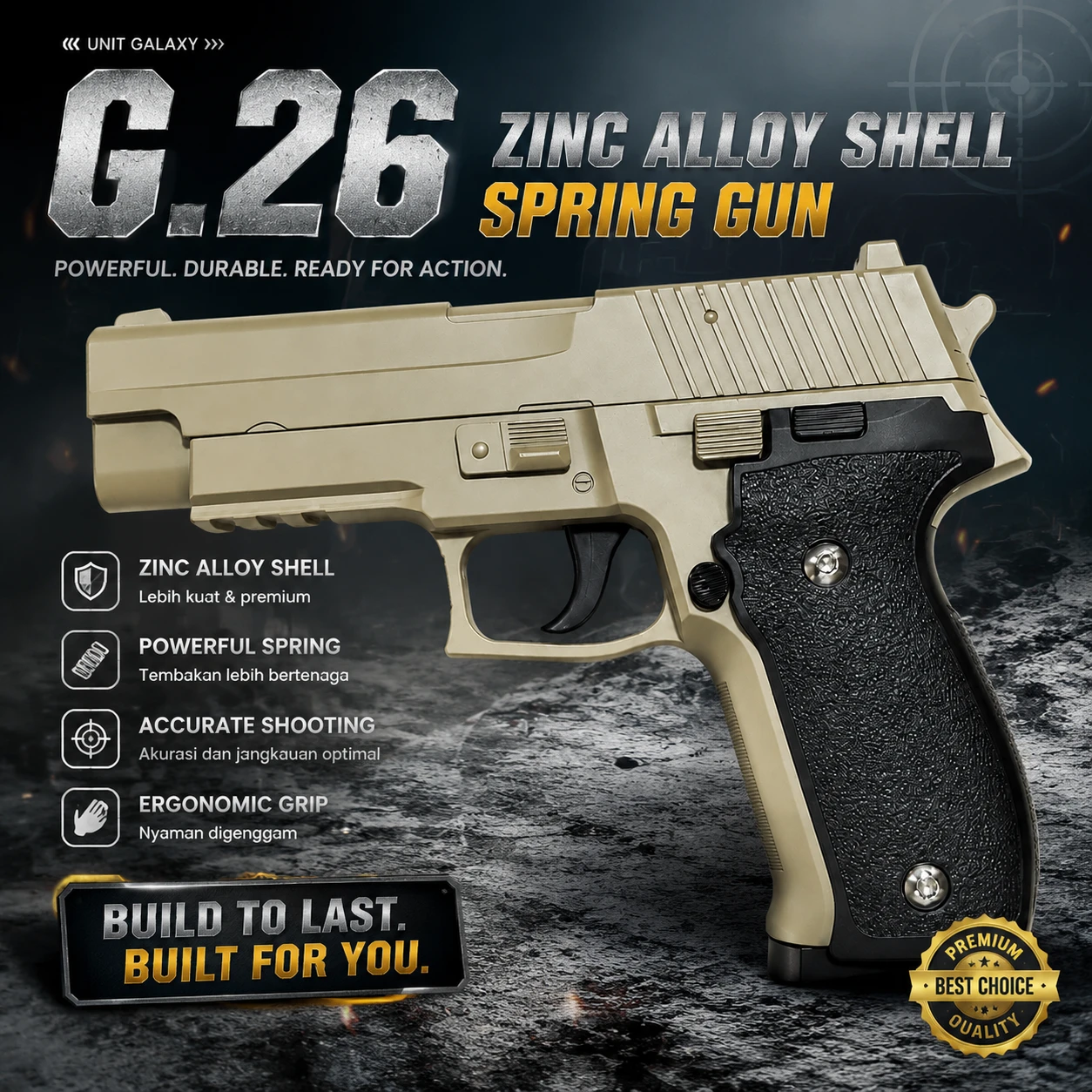 Galaxy G.26 Zinc Alloy Shell Tan Spring Gun Airsoft – Full Metal Look